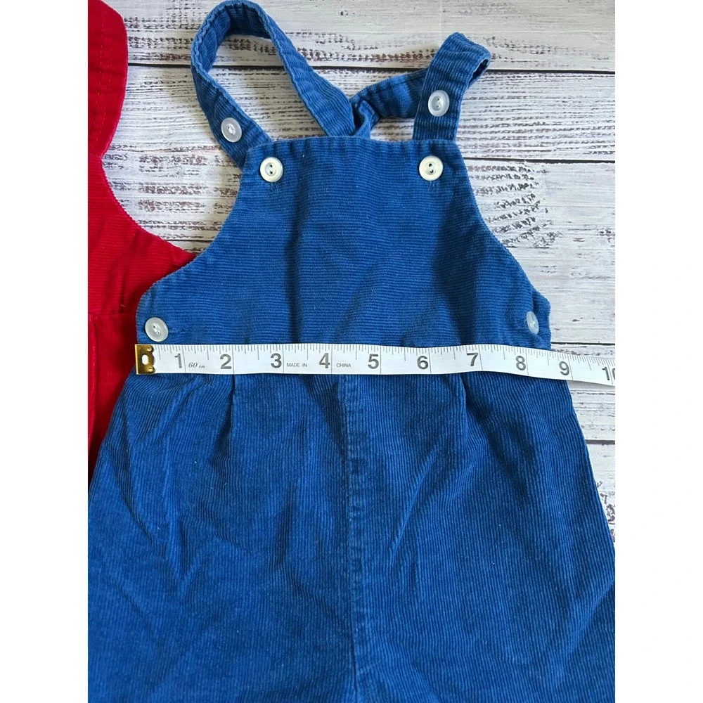 JCPenney Toddletime Corduroy Overalls Kids Blue Red Vintage 12 Months Size 1